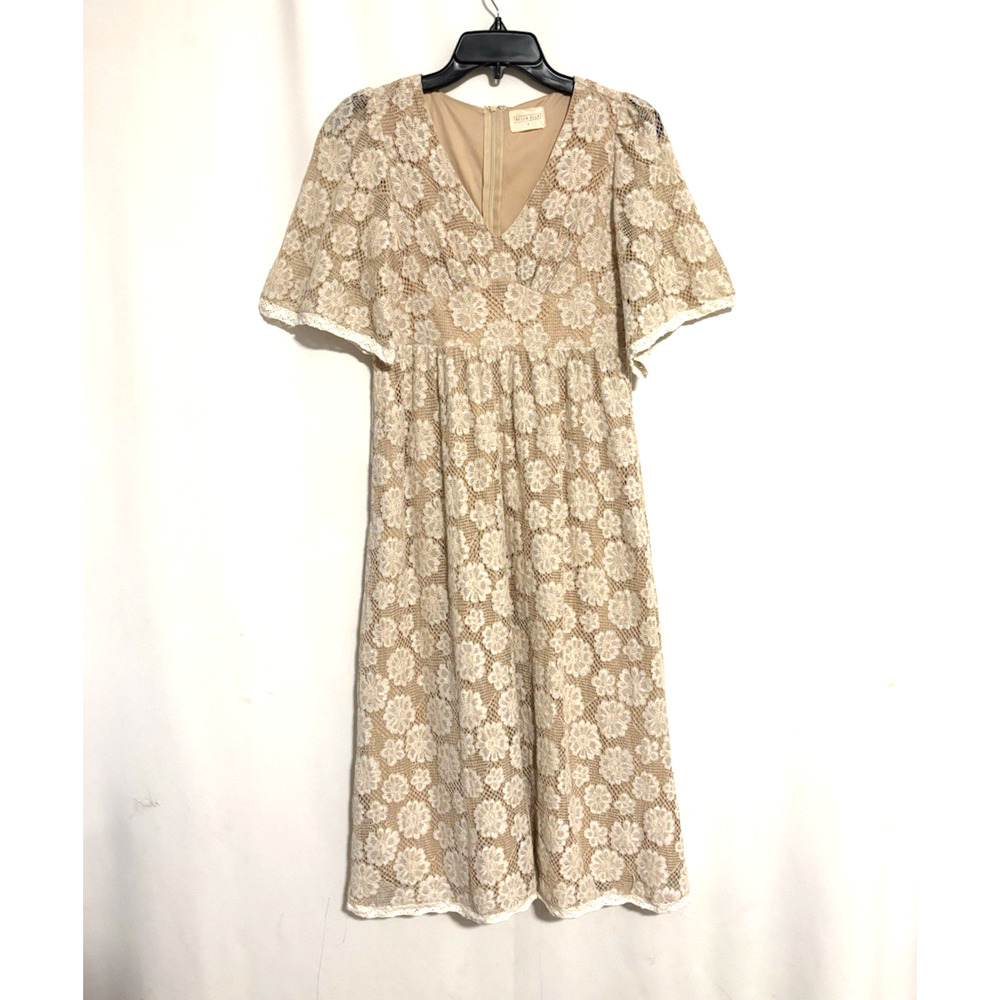 Bella Ella Dress Small Fit Flare Beige Floral Neutral Spring